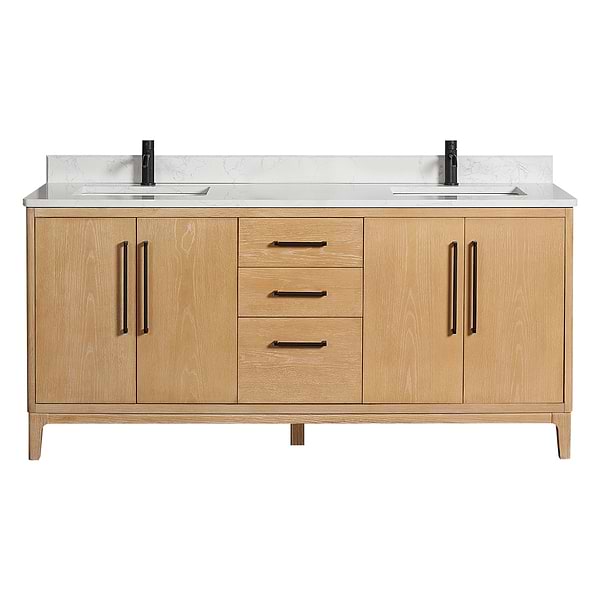 Kaitlin Blonde Oak 72" Double Vanity with White Composite Stone Top