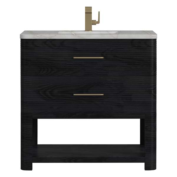 James Martin Vanities Lucian Carbon Oak 36" Single Vanity with Victorian Silver Quartz Top