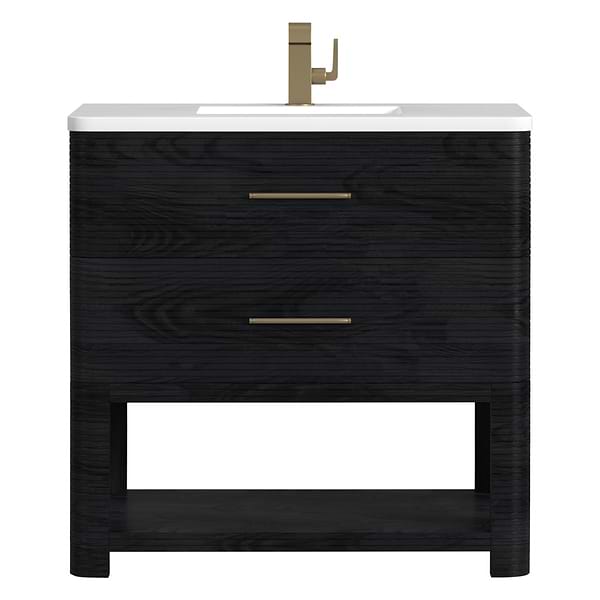 James Martin Vanities Lucian Carbon Oak 36" Single Vanity with White Zeus Quartz Top