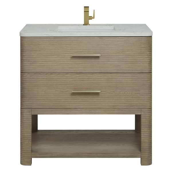 James Martin Vanities Lucian Pebble Oak 36" Single Vanity with Victorian Silver Quartz Top