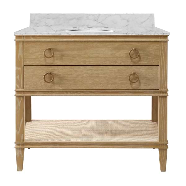 Sade Brown Oak 36" Single Vanity with Carrara Marble Top