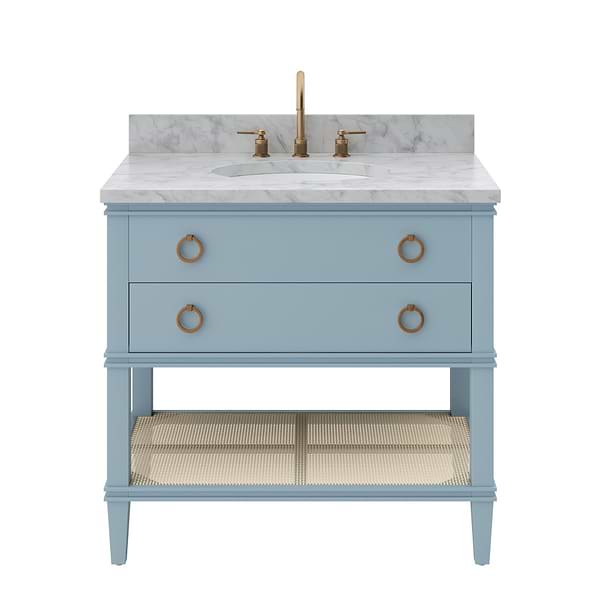 Sade Sky Blue 36" Single Vanity with Carrara Marble Top