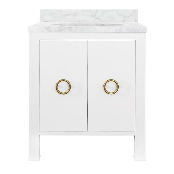 Selene White Textured Linen 30" Single Vanity with Carrara Marble Top