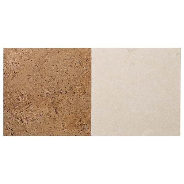 Alterno Noce Dark Brown Cross Cut and Crema Ella Beige 12x12 Honed Travertine and Marble Checkerboard Tile