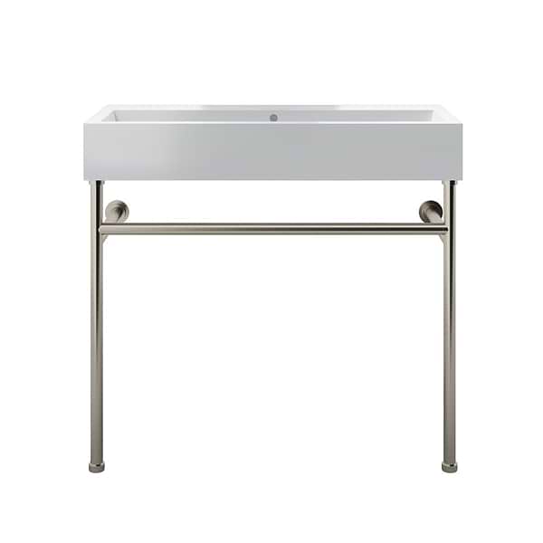 Apollo Brushed Nickel 39" Single Console with No Hole White Ceramic Top