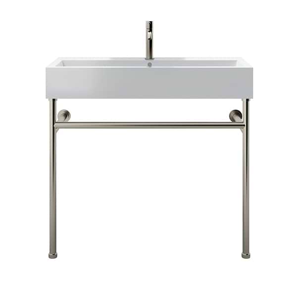 Apollo Brushed Nickel 39" Single Console with Single Hole White Ceramic Top