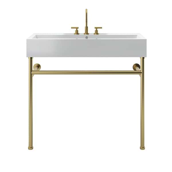 Apollo Brushed Brass 39" Single Console with Widespread White Ceramic Top