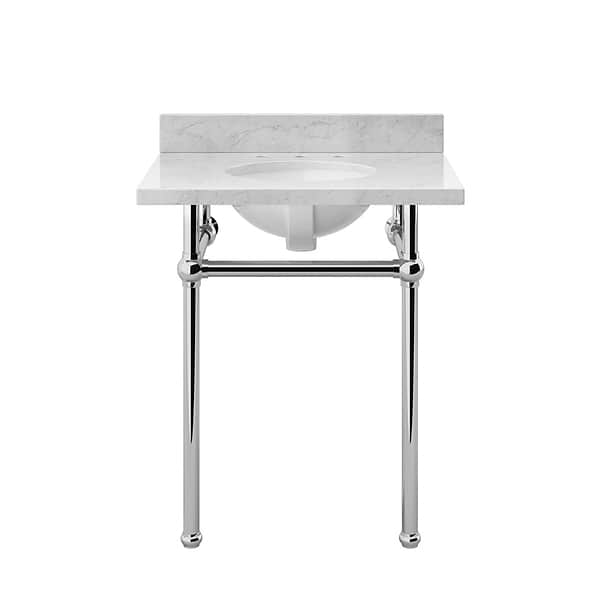 Pierce Polished Chrome 30" Single Console with Oval Sink and Carrara Marble Top