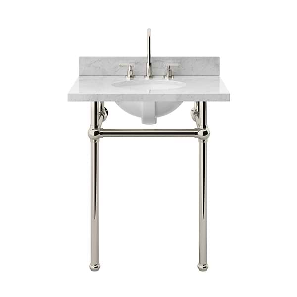 Pierce Polished Nickel 30" Single Console with Oval Sink and Carrara Marble Top
