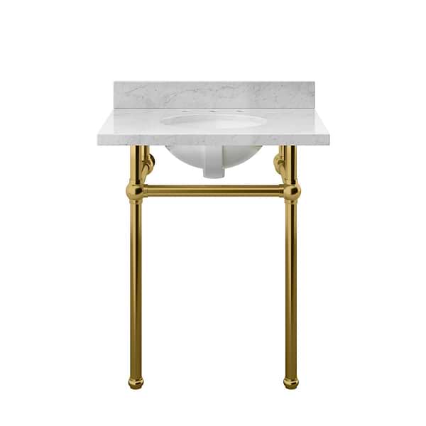 Pierce Brushed Brass 30" Single Console with Oval Sink and Carrara Marble Top