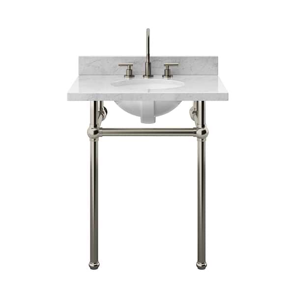 Pierce Brushed Nickel 30" Single Console with Oval Sink and Carrara Marble Top