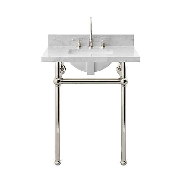 Pierce Polished Nickel  30" Single Console with Rectangle Sink and Carrara Marble Top