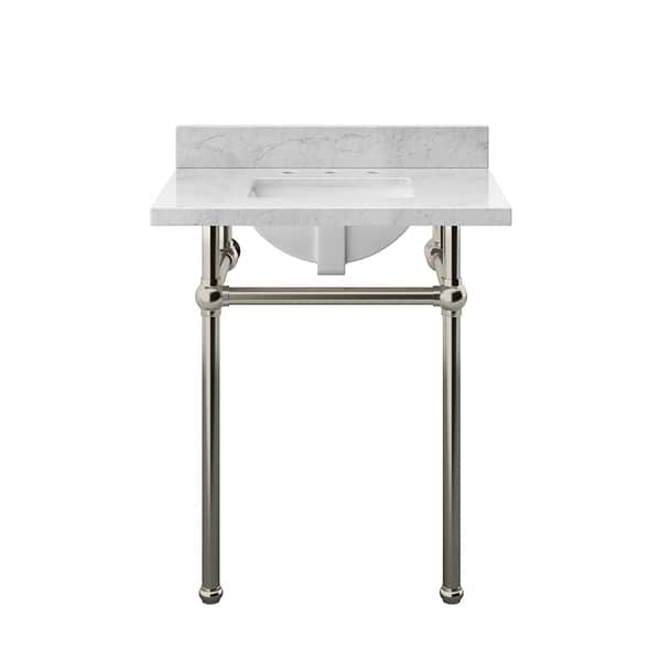 Pierce Brushed Nickel 30" Single Console with Rectangle Sink and Carrara Marble Top