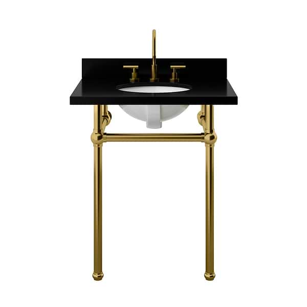 Pierce Brushed Brass 30" Single Console with Oval Sink and Black Granite Top