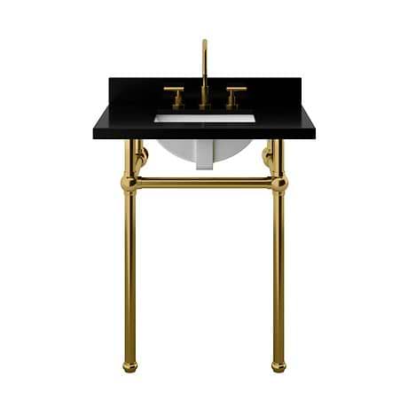 Pierce Brushed Brass 30" Single Console with Rectangle Sink and Black Granite Top