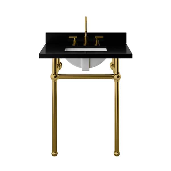Pierce Brushed Brass 30" Single Console with Rectangle Sink and Black Granite Top