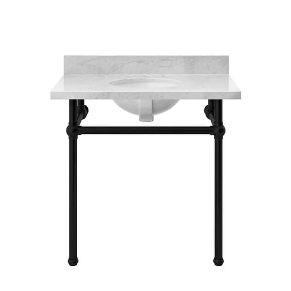Pierce Matte Black 36" Single Console with Oval Sink and Carrara Marble Top