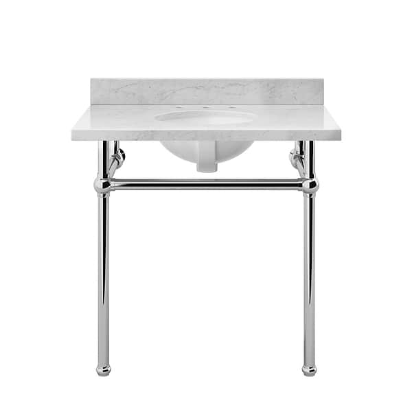 Pierce Polished Chrome 36" Single Console with Oval Sink and Carrara Marble Top
