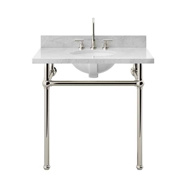 Pierce Polished Nickel 36" Single Console with Oval Sink and Carrara Marble Top