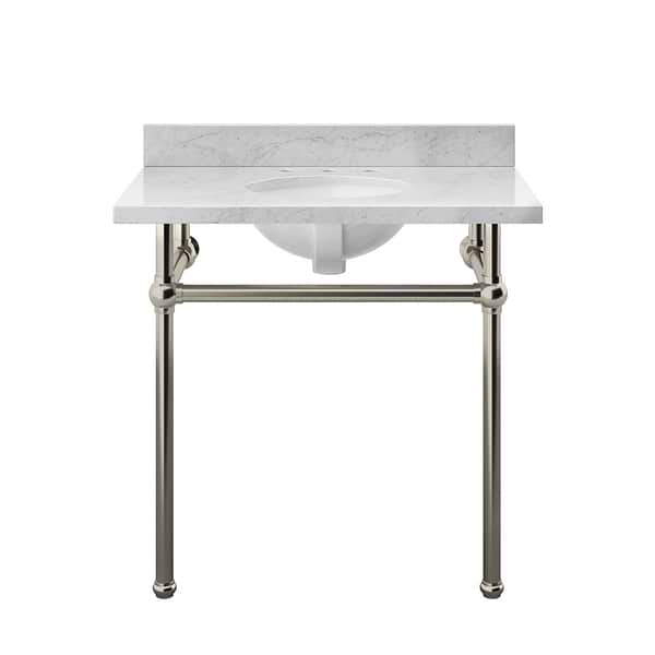Pierce Brushed Nickel 36" Single Console with Oval Sink and Carrara Marble Top