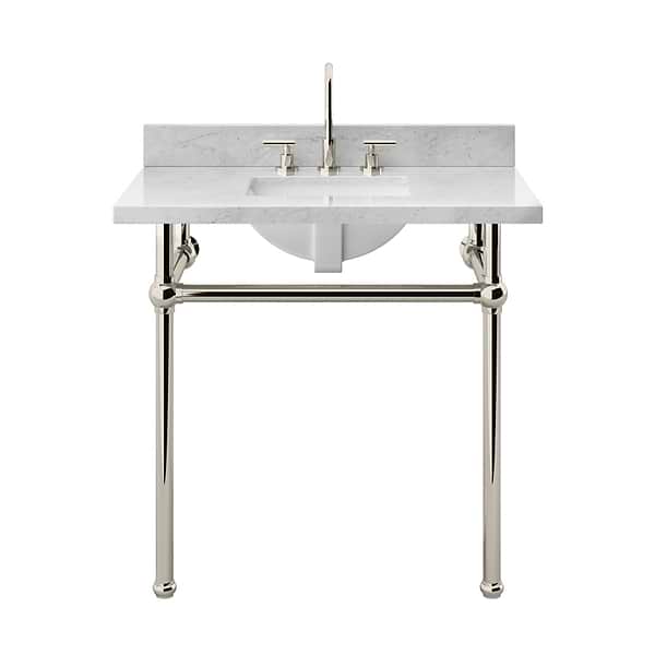Pierce Polished Nickel  36" Single Console with Rectangle Sink and Carrara Marble Top