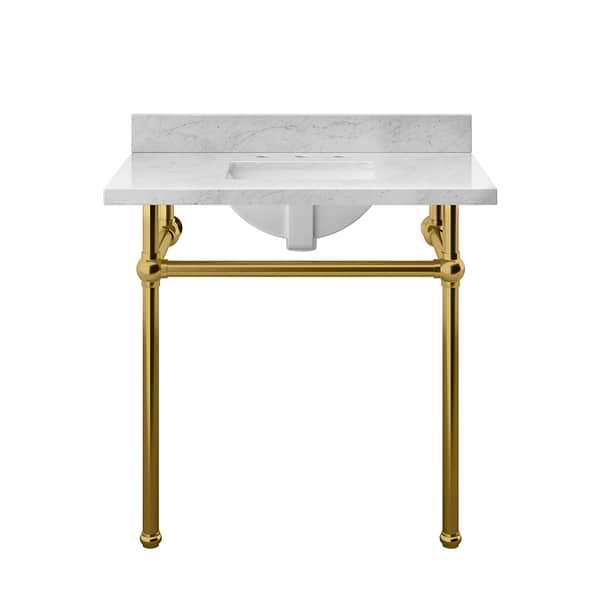 Pierce Brushed Brass 36" Single Console with Rectangle Sink and Carrara Marble Top
