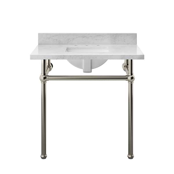 Pierce Brushed Nickel 36" Single Console with Rectangle Sink and Carrara Marble Top