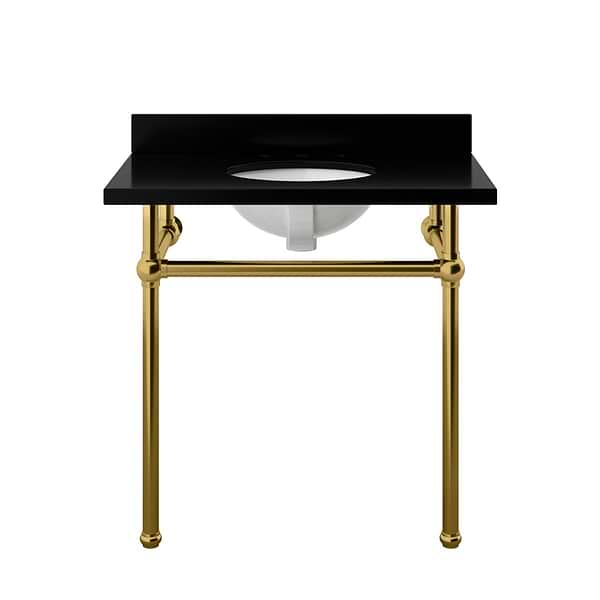 Pierce Brushed Brass 36" Single Console with Oval Sink and Black Granite Top