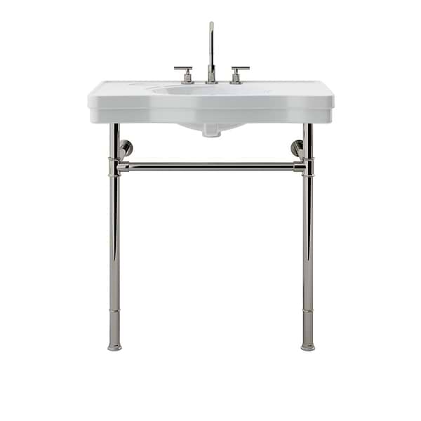 Charles Polished Nickel 36" Single Console with White Ceramic Top