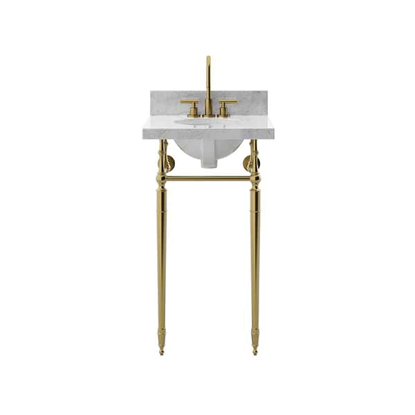 Napoleon Brushed Brass 19" Single Console with Carrara Marble Top Oval Sink and Backsplash
