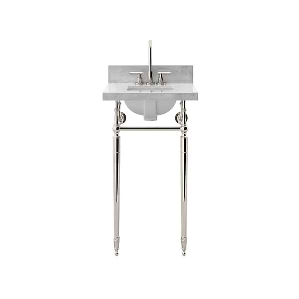 Napoleon Polished Nickel 19" Single Console with Carrara Marble Top Rectangle Sink and Backsplash