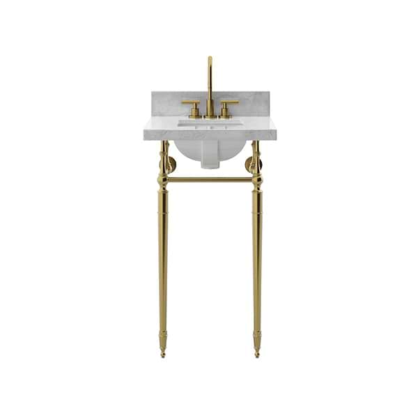 Napoleon Brushed Brass 19" Single Console with Carrara Marble Top Rectangle Sink and Backsplash