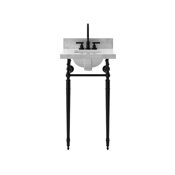 Napoleon Matte Black 19" Single Console with Carrara Marble Top Rectangle Sink and Backsplash