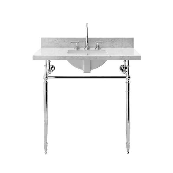 Napoleon Polished Chrome 30" Single Console with Carrara Marble Top Rectangle Sink and Backsplash