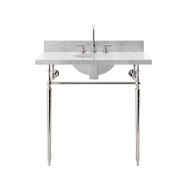 Napoleon Polished Nickel 30" Single Console with Carrara Marble Top Oval Sink and Backsplash