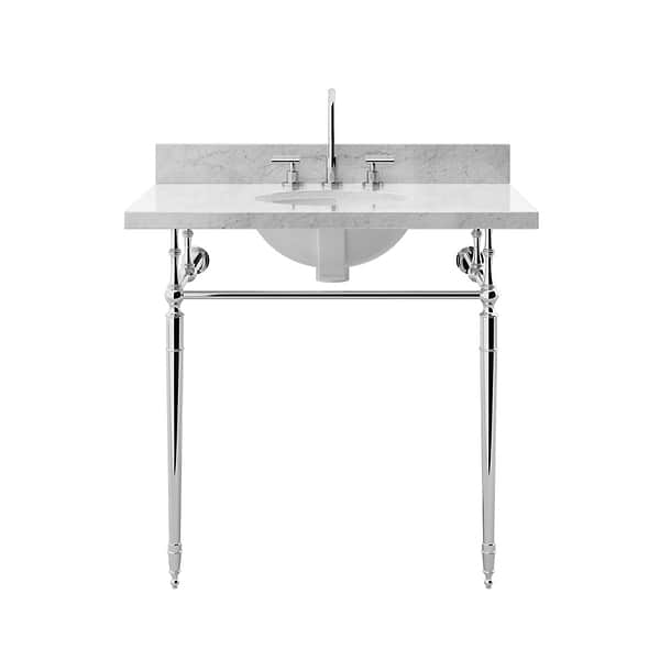 Napoleon Polished Chrome 30" Single Console with Carrara Marble Top Oval Sink and Backsplash