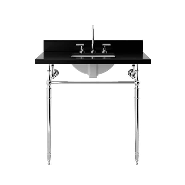 Napoleon Polished Chrome 36" Single Console with Black Granite Top Rectangle Sink and Backsplash