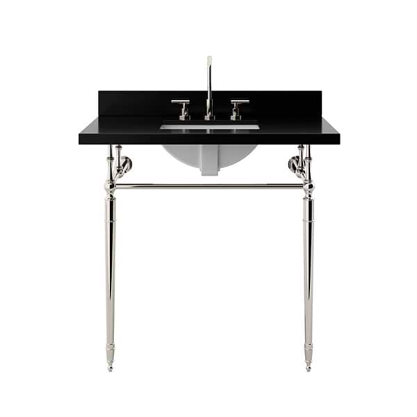 Napoleon Polished Nickel 36" Single Console with Black Granite Top Rectangle Sink and Backsplash