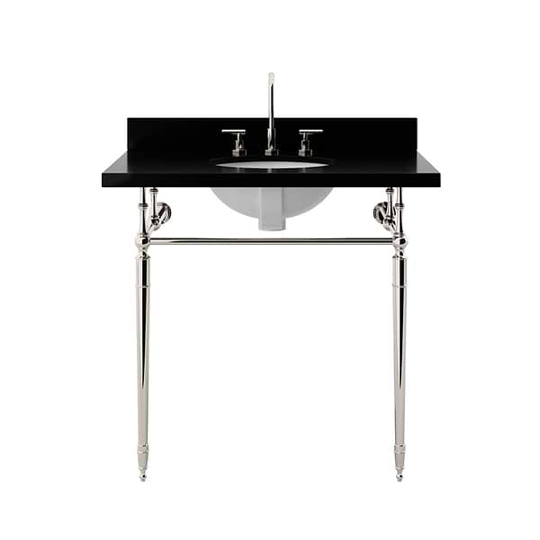 Napoleon Polished Nickel 36" Single Console with Black Granite Top Oval Sink and Backsplash