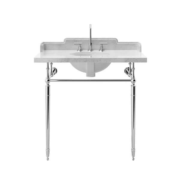 Napoleon Polished Nickel 30" Single Console with White Marble Top Oval Sink and Side Splash