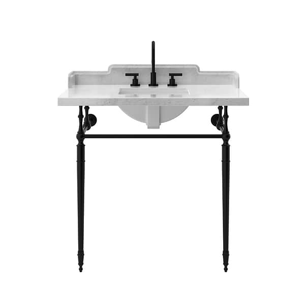 Napoleon Matte Black 36" Single Console with White Marble Top Rectangle Sink and Side Splash