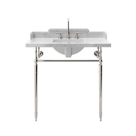 Napoleon Polished Nickel 36" Single Console with White Marble Top Rectangle Sink and Side Splash