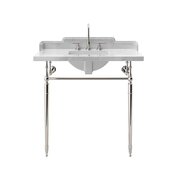 Napoleon Polished Nickel 36" Single Console with White Marble Top Rectangle Sink and Side Splash