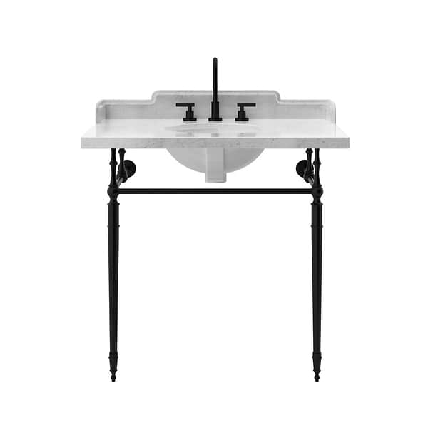 Napoleon Matte Black 36" Single Console with White Marble Top Oval Sink and Side Splash