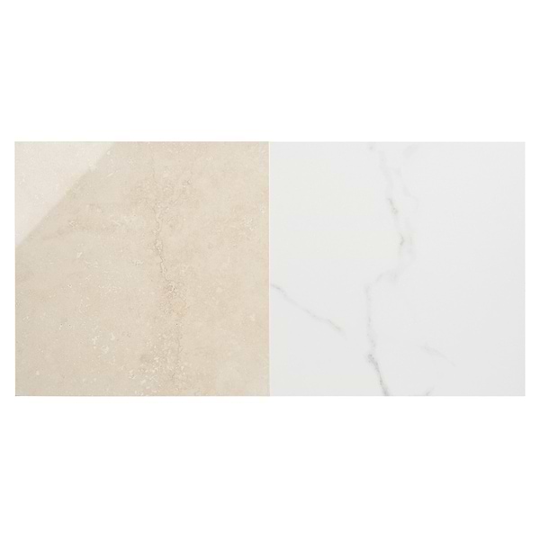 Fortunato Calacatta White and Marfil Beige 12x12 Polished Porcelain Checkerboard Tile
