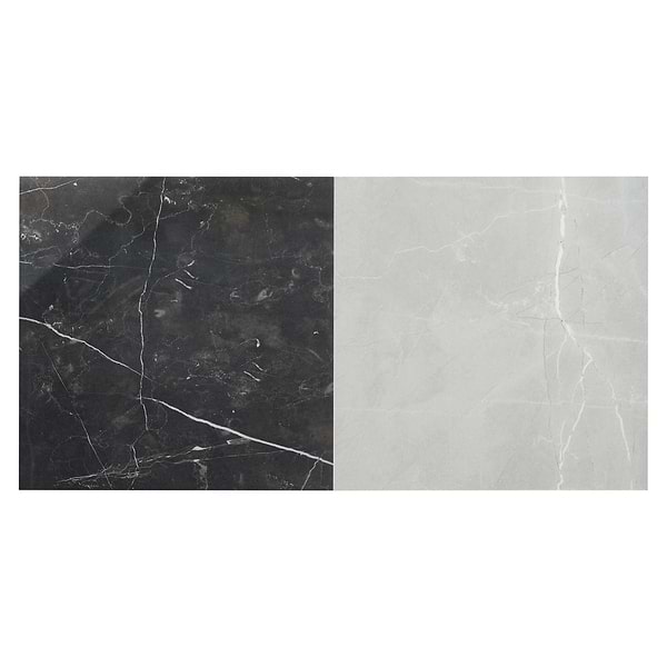 Fortunato Amani Gray and Nero Marquina Black 12x12 Polished Porcelain Checkerboard Tile