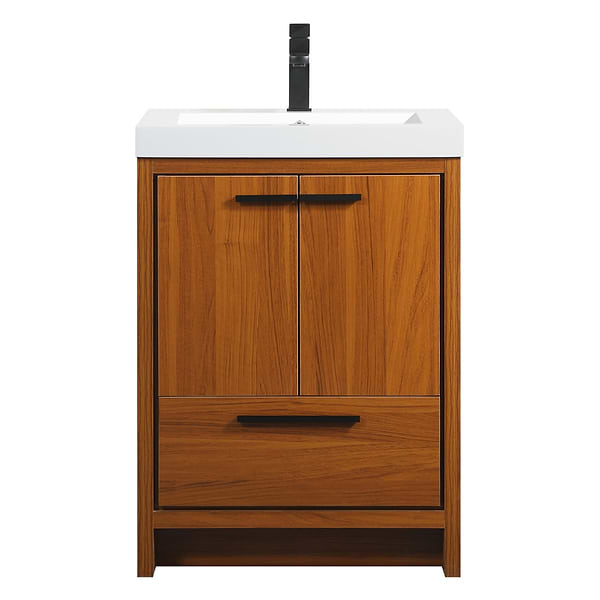 Ember Teak 24" Single Vanity with White Solid Surface Top