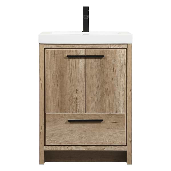Ember Natural Oak 24" Single Vanity with White Solid Surface Top