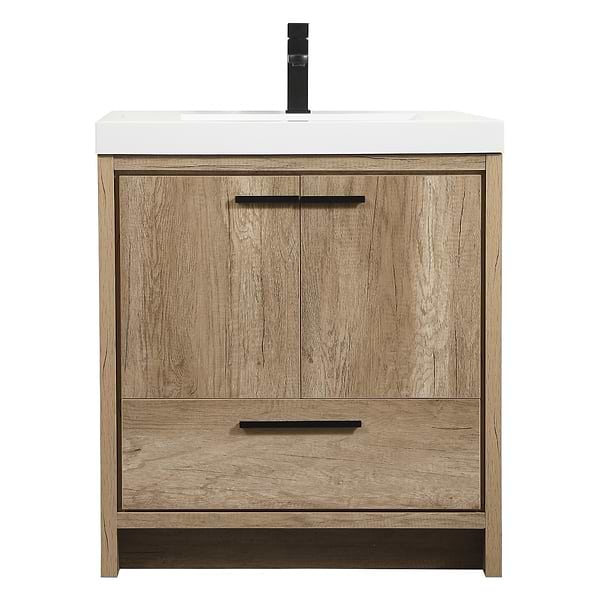 Ember Natural Oak 30" Single Vanity with White Solid Surface Top