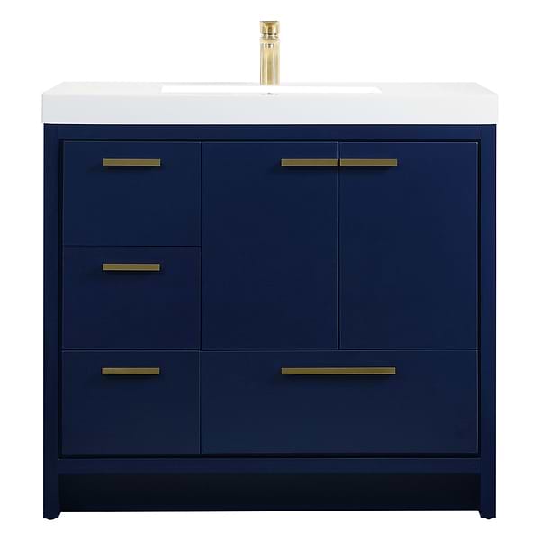 Ember Blue 36" Single Vanity with White Solid Surface Top